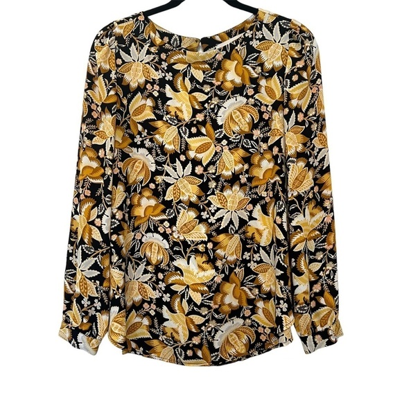 Loft Yellow & Black Floral Long Sleeve Blouse - Picture 2 of 5